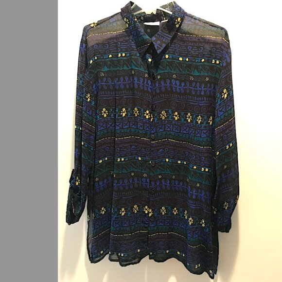 Chicos - Classic Colorful print sheer Rayon top Size 3 (size 16) - Picture 1 of 9